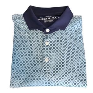 Mizzen+Main Polo Shirt Mens Blue Geometric XL Trim Fit Performance‎ Golf Shirt